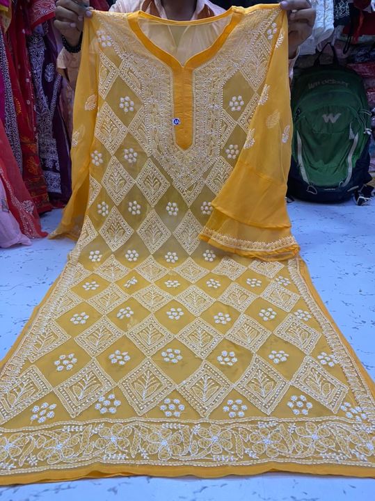 Georgette_bell_sleeves_buti_jaal_kurti_with_chikankari_work_in