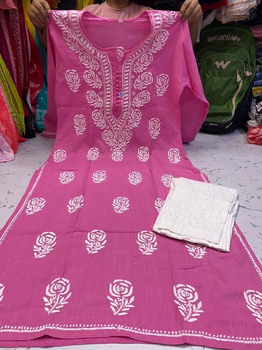 Slub_cotton_rose_kurti_with_rose_pant_in