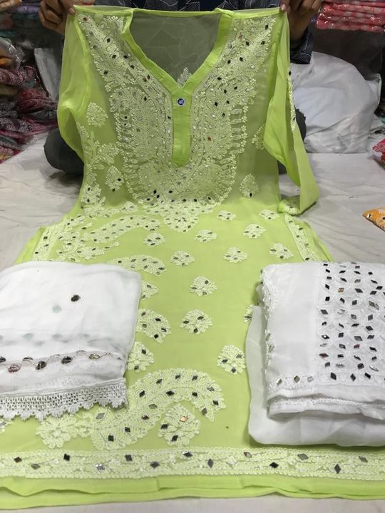 Amazon.com: Aadyaa Georgette Chikankari Mirror work short kurti with  matching Sharara in White (Medium) : Clothing, Shoes & Jewelry