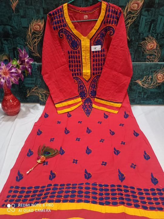 Multicolour_handiwork_kurti_with_chikankari_work_in