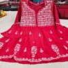 Slub_cotton_bell_sleeves_short_gown_with_chikankari_work