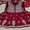 Slub_cotton_bell_sleeves_short_gown_with_chikankari_work