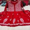 Slub_cotton_bell_sleeves_short_gown_with_chikankari_work