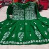 Slub_cotton_bell_sleeves_short_gown_with_chikankari_work