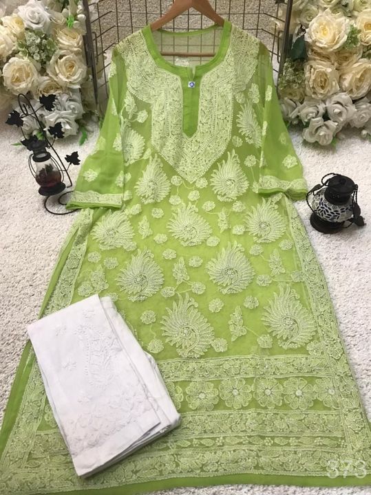 Georgette_khajur_buta_kurti_with_chikankari_work