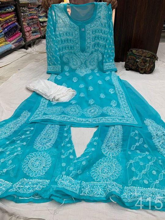 Georgette_kurti_sharara_nd_duptta_set_chikankari_work