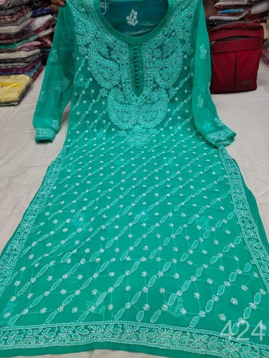 Georgette_Patti_keel_jaal_kurti_with_chikankari_work