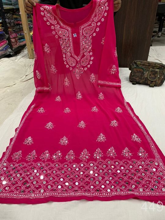 Georgette_Mahi_daman_kurti_with_chikankari_&_mirror_work