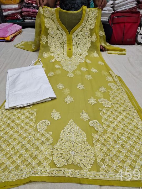 Georgette_chikankari_kurti_with_cotton_Plazo_set