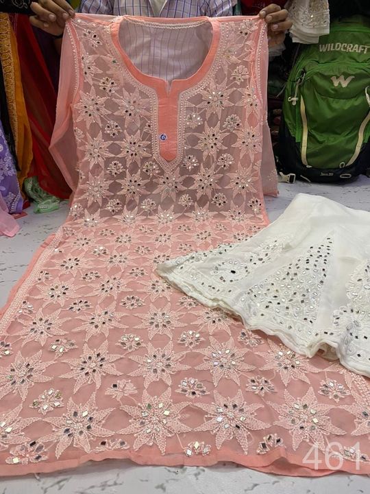 Georgette_star_jaal_kurti_with_chikankari_work