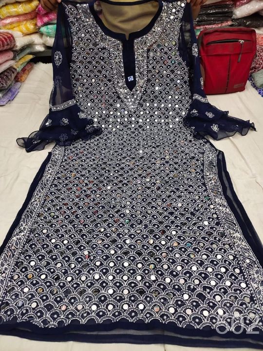 Georgette_bell_sleeves_mahi_jaal_kurti_with_chikankari_mirror_&_pearl_work