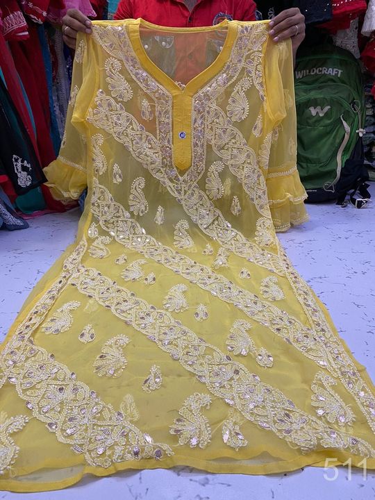 Georgette_bell_sleeves_gota_patti_and_chikankari_work_kurti