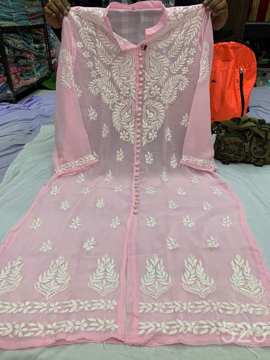 Georgette_front_open_kurti_with_chikankari_work