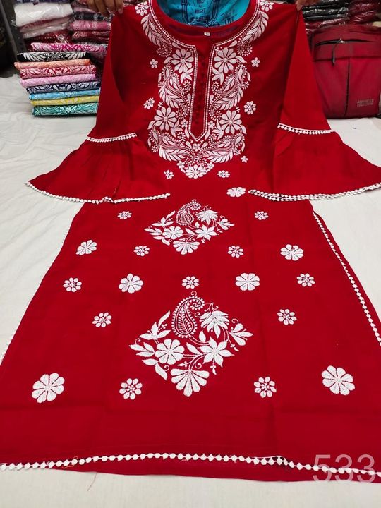 Cotton_bell_sleeves_kurti_with_chikankari_work