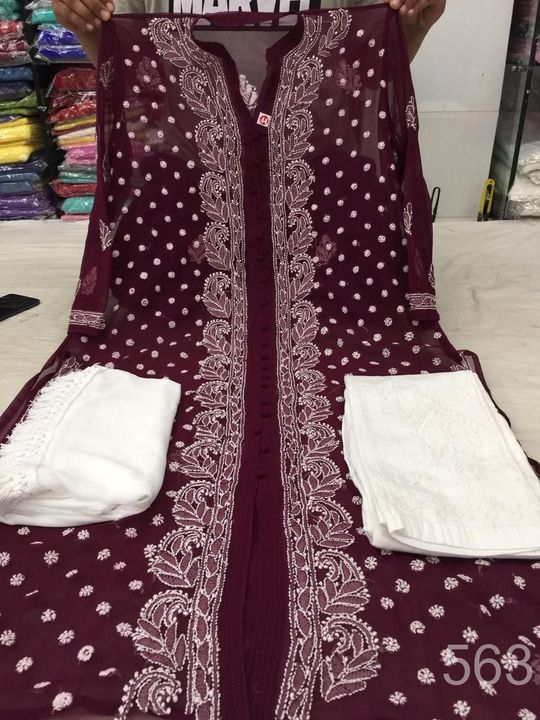 Georgette_front_open_keel_jaal_kurt_set_with_chikankari_work