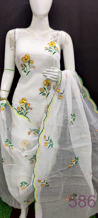 White and Aqua unstitched dress material with kota doria dupatta | Kiran's  Boutique