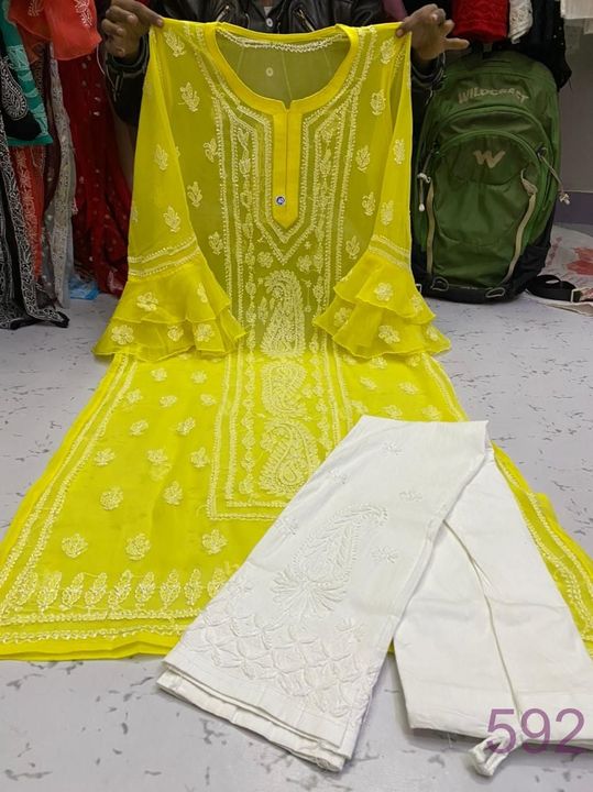 Georgette_bell_sleeves_panel_kurti_with_chikankari_work