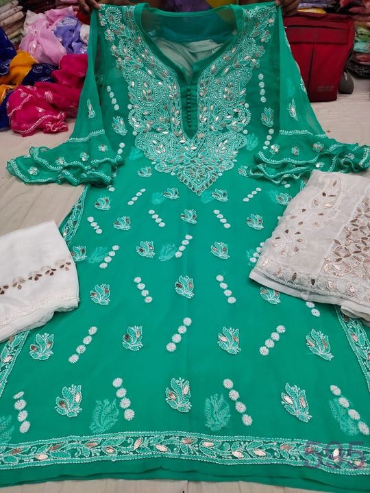 Georgette_bell_sleeves_kurti_with_gota_and_chikankari_work