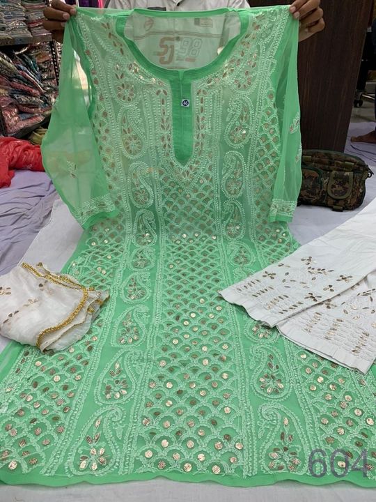 Georgette_mahi_panel_kurti_with_gota_&_chikankari_work