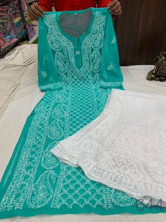 Georgette_mahi_jaal_kurti_with_chikankari_work