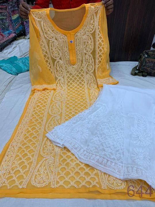 FREE INNER Lucknawi Chikankari Georgette Kurta Cotton Palazzo Pant Set Chikan  Kurti Hand Embroided Women Kurta Salwar Kameez Handcrafted - Etsy