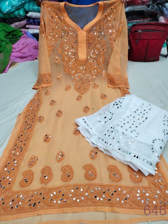 Georgette_gala_buti_kurti_with_mirror_and_chikankari_work