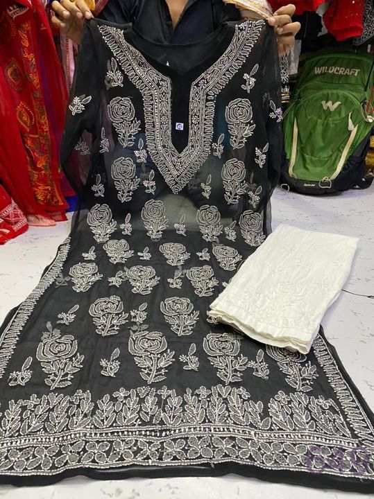 Georgette_rose_kurti_set_with_chikankari_work