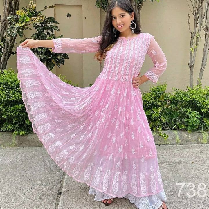 Georgette__kali_anarkali_kurti_with_chikankari_work