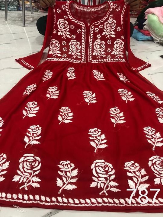 Georgette_rose_ghaspatti_embroidery_gown_with_chikankari_work