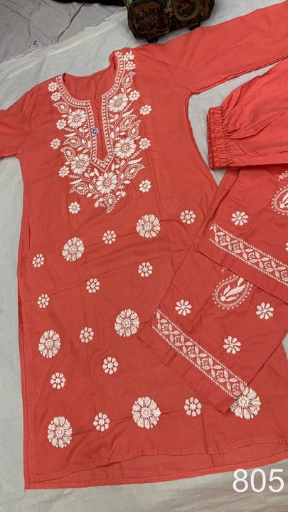 Cotton_kurti_plazzo_set_with_Chikankari_work