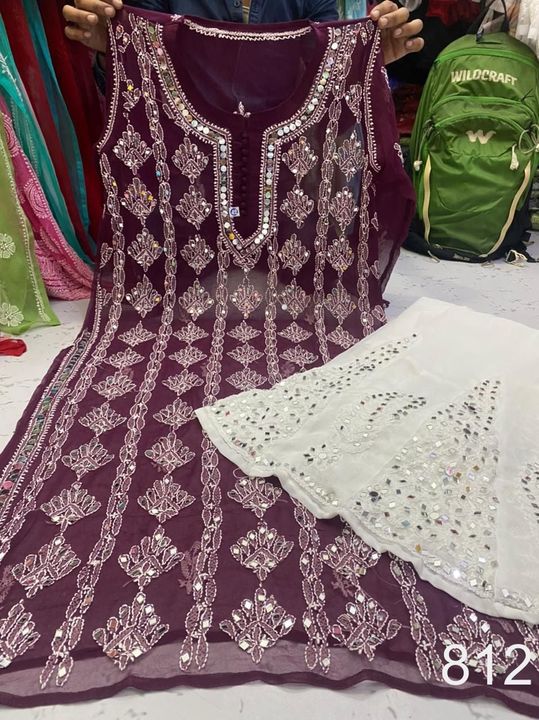 Georgette_bell_jaal_kurti_with_mirror_and_chikankari_work