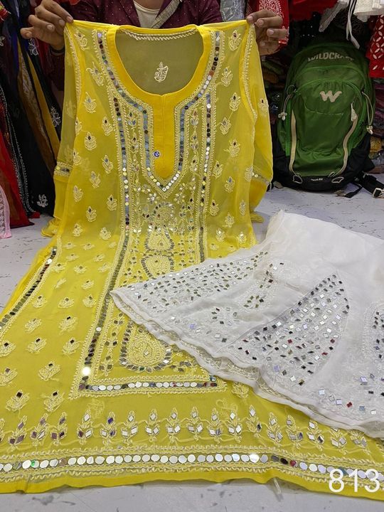 Georgette_bell_sleeves_panel_kurti_with_mirror_and_chikankari_work