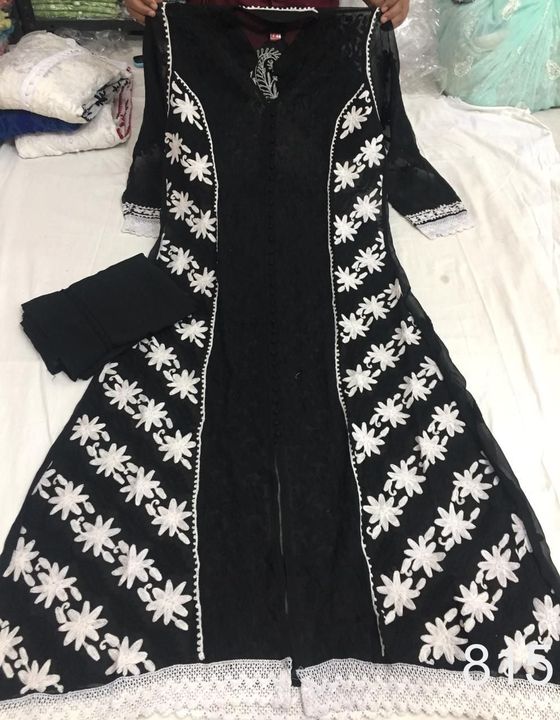 Georgette_front_open_aari_work_a_line_kurti_with_stol_dupatta