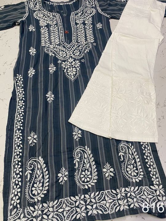 Denim_cotton_gala_buti_kurti_with_chikankari_work