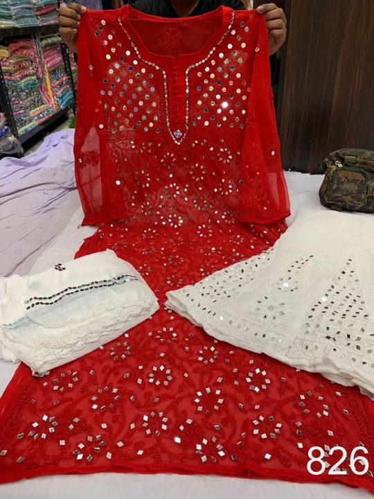 Georgette_yok_front_jaal_kurti_with_mirror_and_chikankari_work