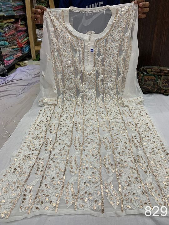 Georgette_panel_Patti_jaal_kurti_with_gota_and_chikankari_work