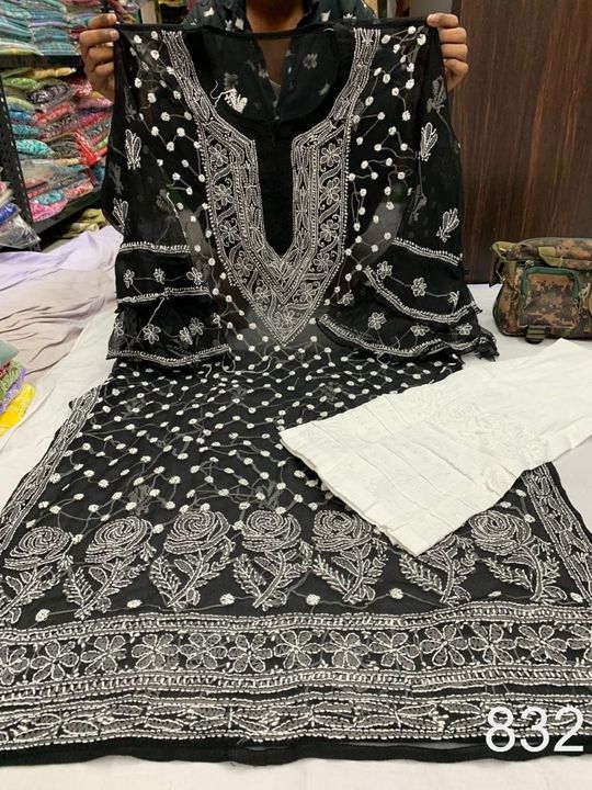 Georgette_daman_rose_kurti_with_chikankari_work