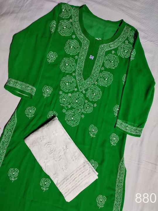 Georgette_rose_gala_buti_kurti_with_chikankari_work