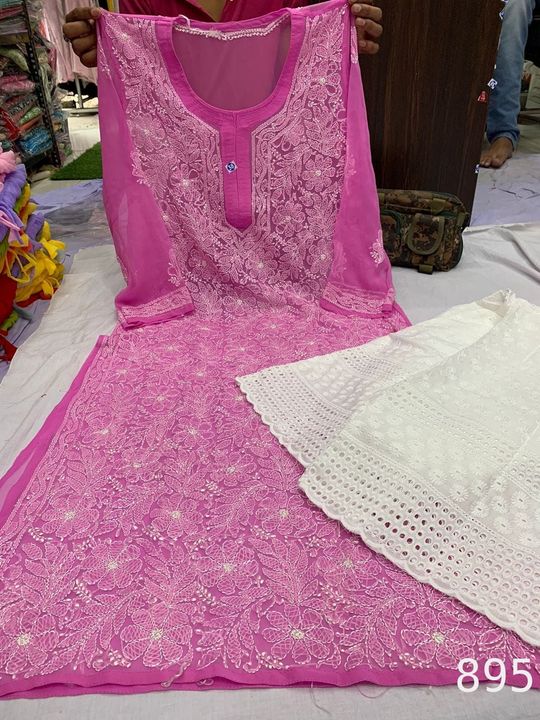 Georgette_resham_jaal_kurti_with_chikankari_work