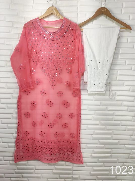 Georgette_resham_thread_boat_neck_kurti_with_mirror_and_chikankari_work