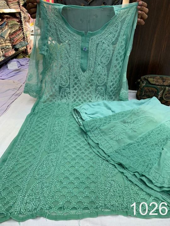 Georgette_kurti_with_Sharara_dye_set_with_chikankari_work