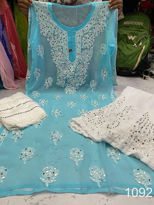 Georgette_rose_kurti_with_mirror_and_chikankari_work