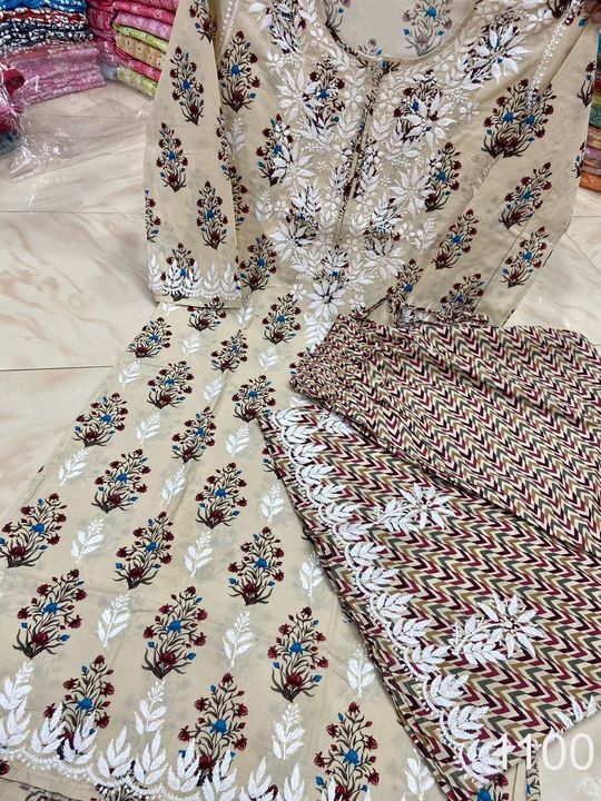 Pure_cotton_kurti_&_Sharara_set_with_chikankari_work