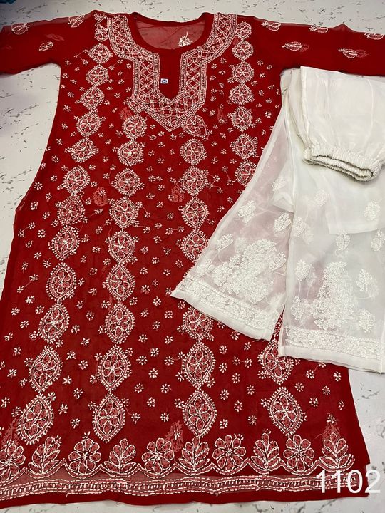 Georgette_buta_keel_kurti_with_chikankari_work