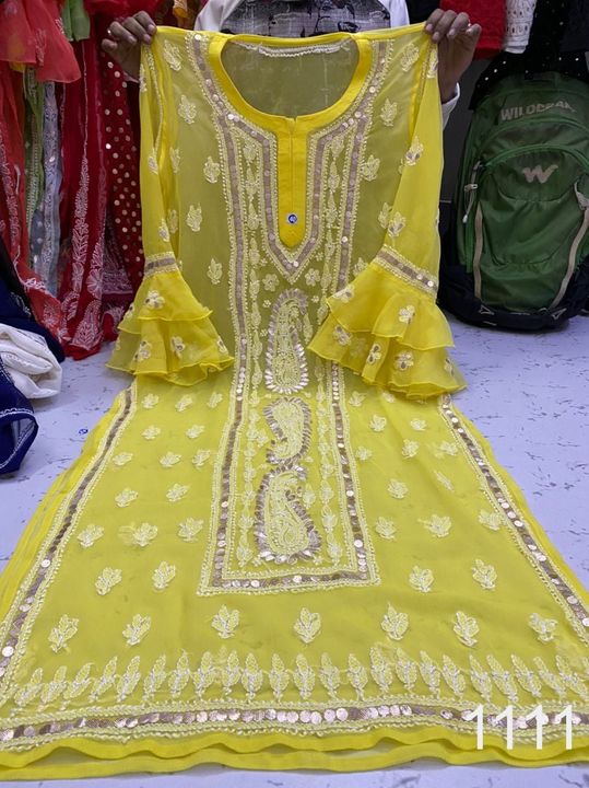 George_bell_sleeves_panel_kurti_with_gota_and_chikankari_work