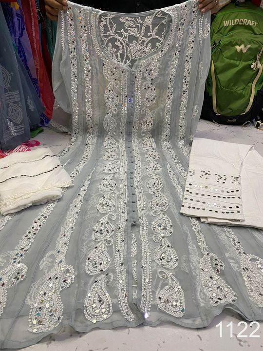 Georgette_back_panel_anarkali_kurti_with_mirror_and_chikankari_work