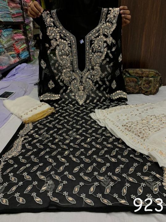 Georgette_Patti_jaal_kurti_with_chikankari_work