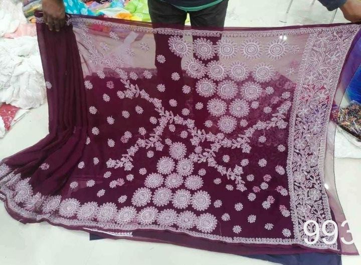 Georgette_flowers_pattern_saree_with_chikanari_work