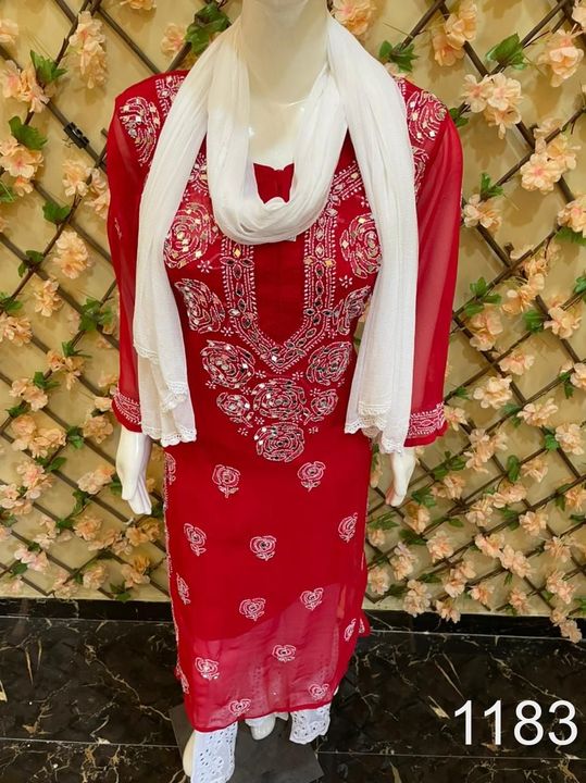 Georgette_rose_gala_buti_kurti_with_mirror_and_chikankari_work