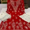 Georgette_daman_rose_kurti_with_mirror_and_chikankari_work
